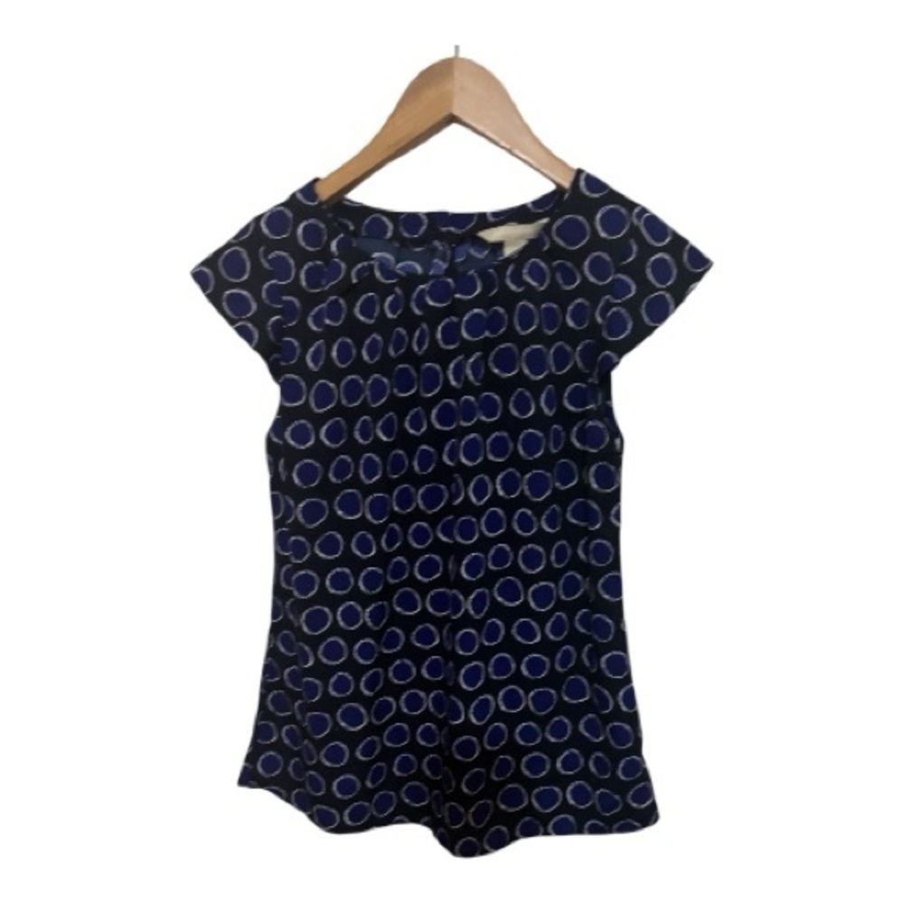 Banana Republic Dark Blue with White Circle Pattern Cap Sleeve Blouse W Size XS